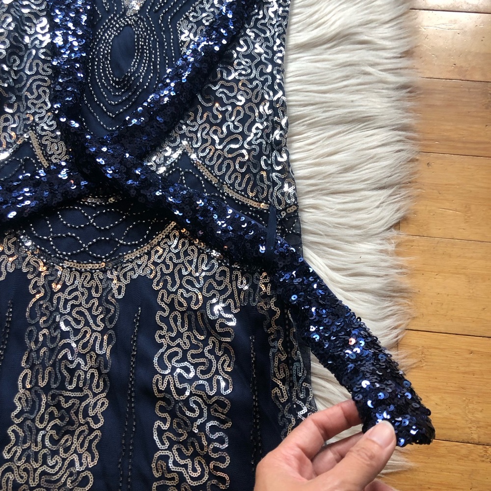 SOLD Sequins Flapper Dance Sport Glamorous Party Navy Silver Evening Dress S - Picture 6 of 16